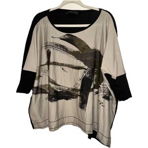 Ozai N Ku Black Blue Brush Stroke Top Shirt Boxy Oversized Art to Wear sz 1 S/M